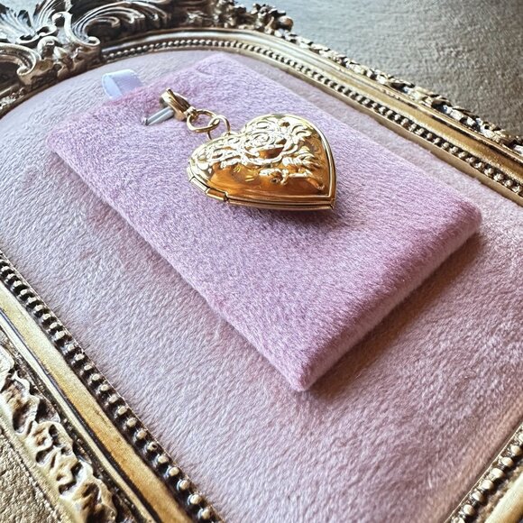 Heart Locket Charm Pendant 18k Gold PVD Stainless Steel Rose Design And Clasp - Picture 11 of 16